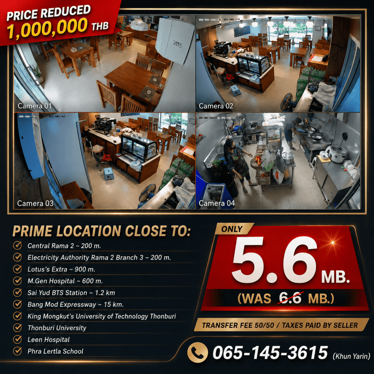 ลดด่วน 1,000,000 บาท!! ร้านอาหาร ร้านกาแฟ อุปกรณ์ครบ ในโครงการลุมพินี รามอินทรา-หลักสี่ ติดเซ็นทรัล รถไฟฟ้า 2