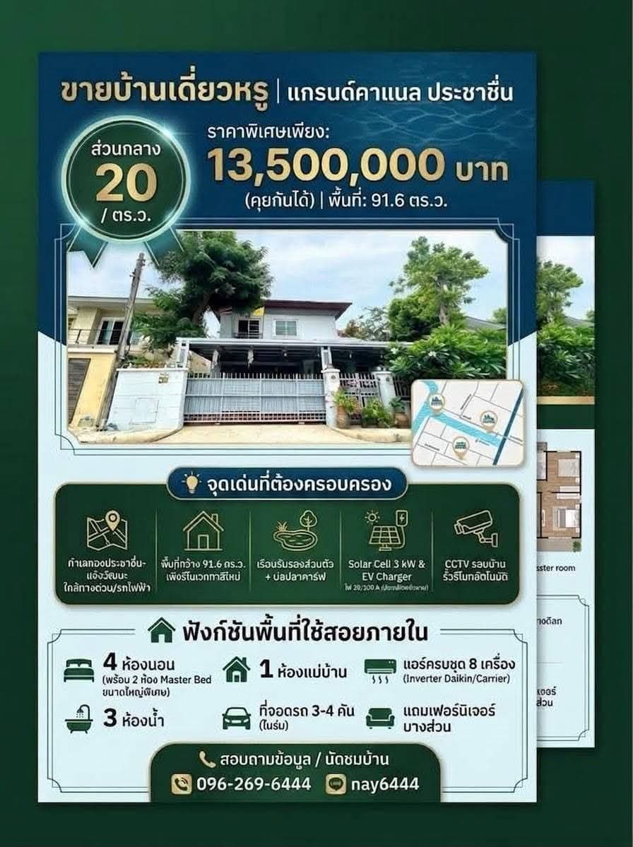 ขายถูกมาก!! บ้านเดี่ยว 2 ชั้น ม.แกรนด์คาแนล ประชาชื่น ทำเลทองใกล้รถไฟฟ้า ทางด่วน เดอะมอลล์งามวงศ์วาน 3