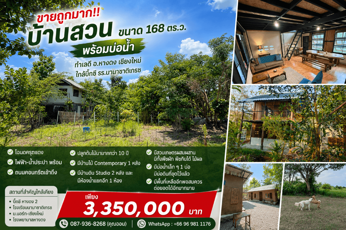 ขายถูกมาก!! บ้านสวน ขนาด 168 ตร.ว. พร้อมบ่อน้ำ ทำเลดี อ.หางดง เชียงใหม่ ใกล้บิ๊กซี โรงเรียนนานาชาติฯ 4