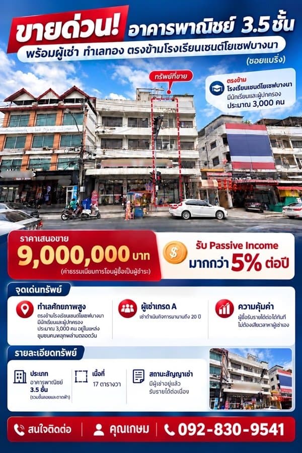 ขายตึกทำเลทองแบริ่ง ตรงข้าม รร.เซนต์โยเซฟ พร้อมผู้เช่า(7-11) ผลตอบแทน มากกว่า 5 เปอร์เซ็น 4