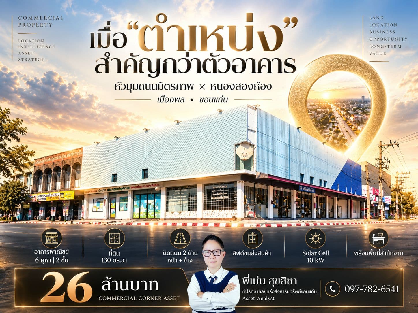 อาคารพาณิชย์ 6 คูหา หัวมุมถนนมิตรภาพ เมืองพล ขอนแก่น